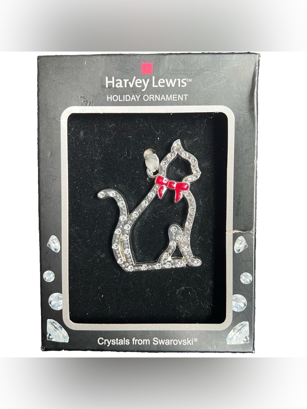 Harvey Lewis Holiday Cat Swarovski Crystal Ornament